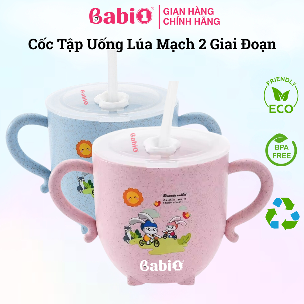 Cốc Tập Uống Tập Hút Lúa Mạch Babi 1 Có Ống Hút Kèm Theo Cho Bé Từ 6 Tháng Sống Xanh