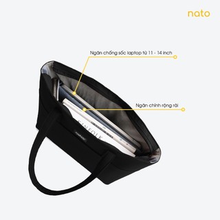 Túi tote vải canvas nữ Natoli làm công sở to, xinh, đựng laptop có khóa kéo Elegant Chicbag T4