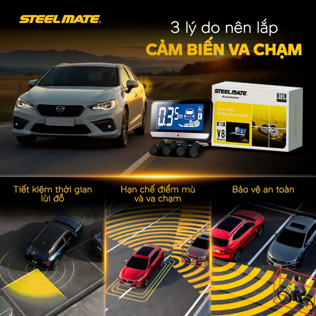 (HỎA TỐC) Cảm Biến Lùi & Tiến STEELMATE V8 | 8 Mắt Cảnh Báo Va Chạm Chính Xác | Lắp Trước Sau | Bảo Hành 3 Năm