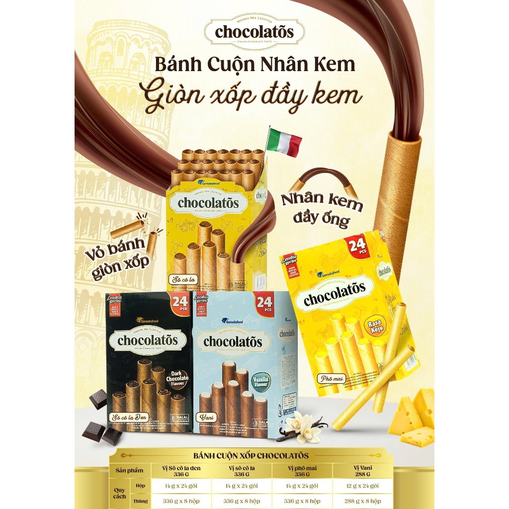 Combo 2 Bánh cuộn Chocolatos Socola Đen 336g | Kido Group