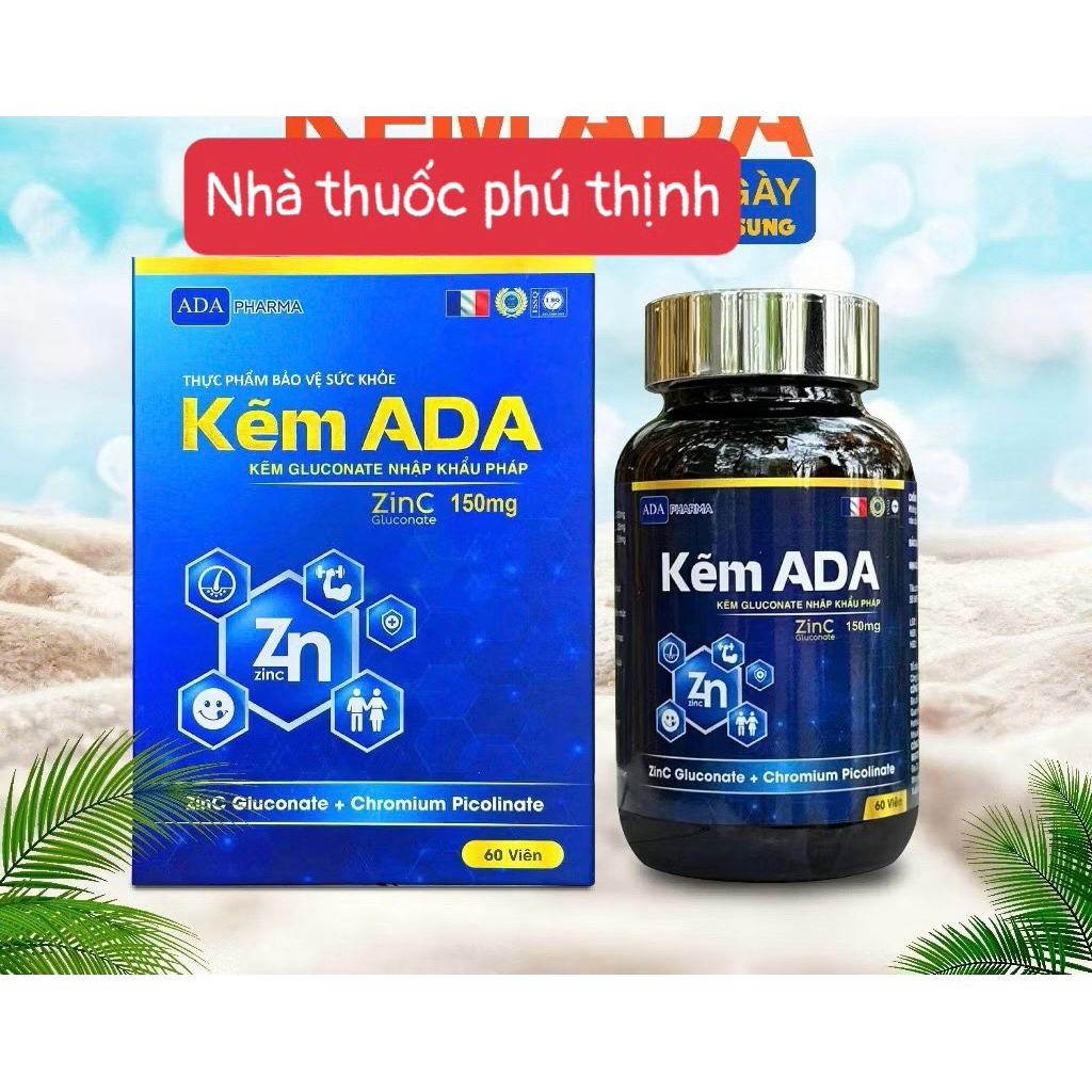✅[Chính Hãng] Kẽm ADA hộp 60 viên, nguyên liệu kẽm được nhập từ pháp (hàng date mới)