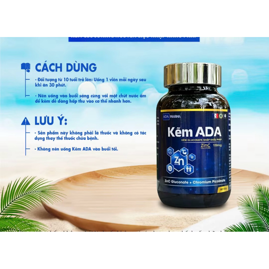✅[Chính Hãng] Kẽm ADA hộp 60 viên, nguyên liệu kẽm được nhập từ pháp (hàng date mới)