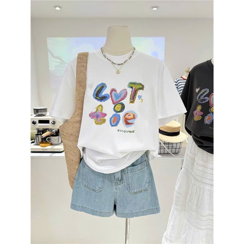 Áo thun Basic nữ, Áo phông nữ ngắn tay in hình trẻ trung JULY FASHION, Áo cotton nữ dày dặn, mát mẻ, hình in trẻ trung