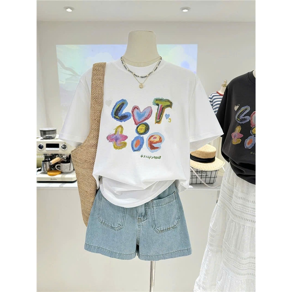 Áo thun Basic nữ, Áo phông nữ ngắn tay in hình trẻ trung JULY FASHION, Áo cotton nữ dày dặn, mát mẻ, hình in trẻ trung