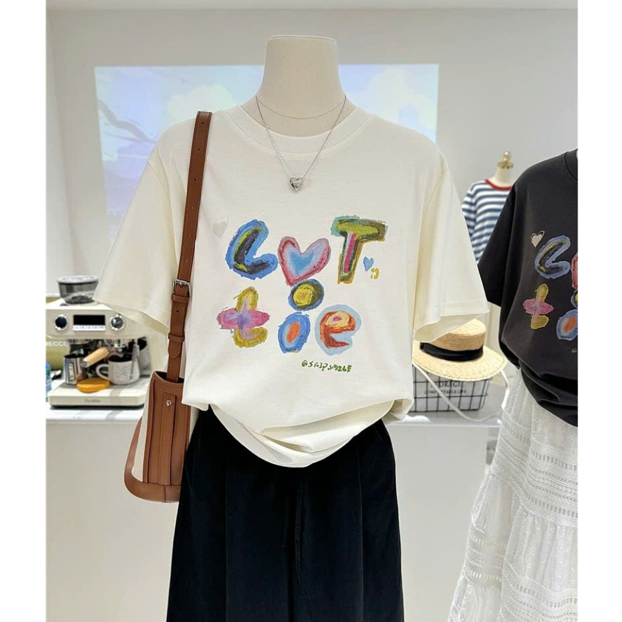 Áo thun Basic nữ, Áo phông nữ ngắn tay in hình trẻ trung JULY FASHION, Áo cotton nữ dày dặn, mát mẻ, hình in trẻ trung