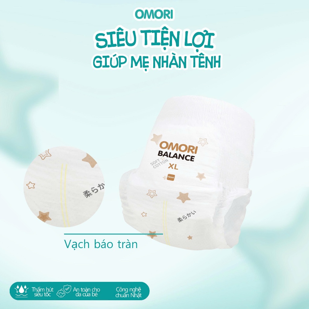 Combo 4 Bịch Tã/Bỉm Dán, Quần OMORI BALANCE Mỏng Nhẹ Thấm Hút Cho Bé