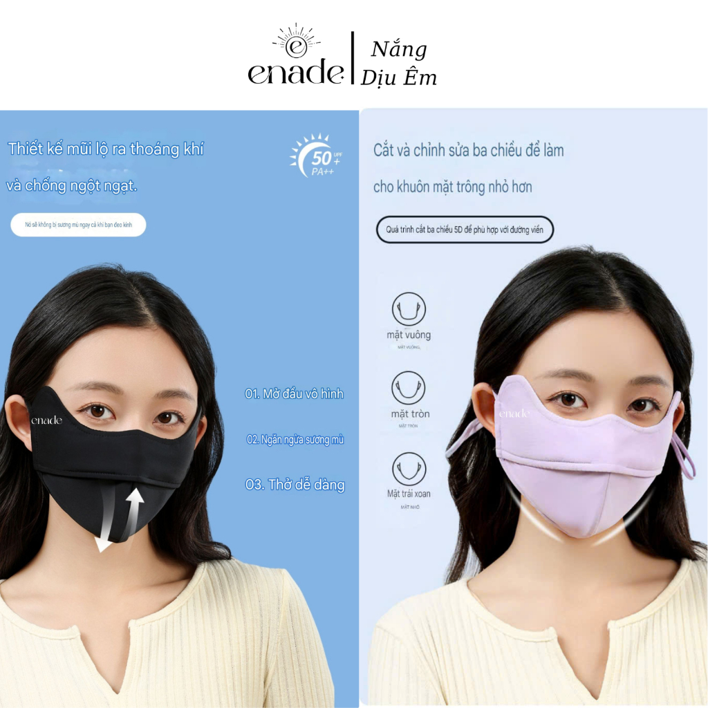 Khẩu Trang Vải Nửa Mặt Enade Chống Tia UV, Khẩu Trang Vải Chống Nắng Che Kín Mặt Chính Hãng ENADE