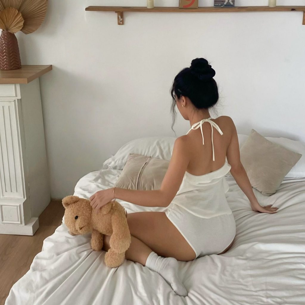 [HỎA TỐC HÀ NỘI] 2Soonsumff Set 2 món yếm buộc dây cổ bèo viền ren xòe kèm quần lót lưng chun sexy cá tính cho nữ