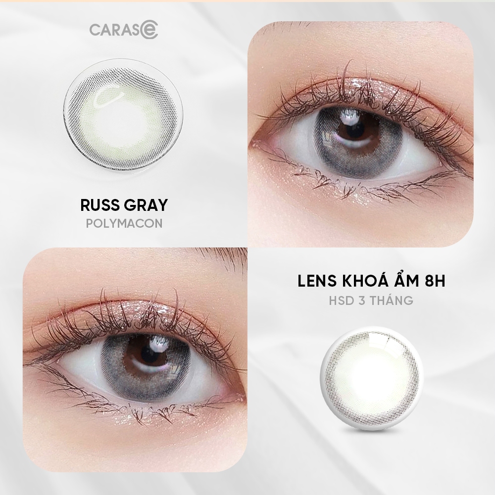 [1 chiếc] Kính áp tròng khoá ẩm 8H 3 Tháng Màu Xám CARASE, Lens cận RUSS GRAY
