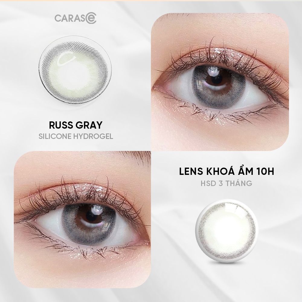 [1 chiếc] Kính áp tròng khoá ẩm 10H 3 Tháng Màu Xám CARASE, Lens cận RUSS GRAY