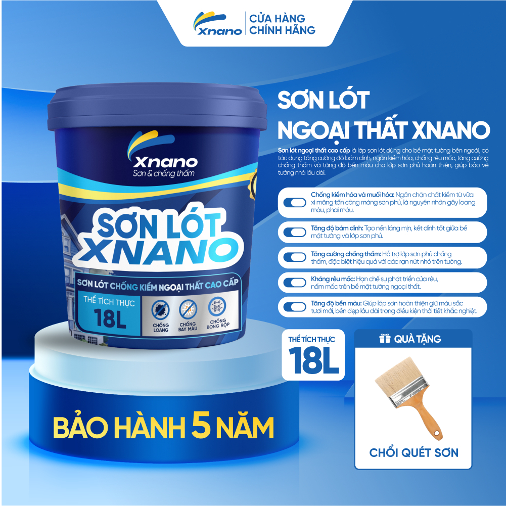 Sơn Lót Ngoại Thất XNANO 5L/18L – Chống Kiềm, Bám Dính Tốt, Chống Bong Tróc & Phai Màu | Bảo Hành 5 Năm + Tặng Chổi