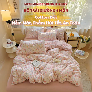 Bộ vỏ chăn ga gối Cotton Đũi 4 món Memminbedding Luxury chất liệu mềm mát,thấm tút cực tốt,vỏ chăn lồng được ruột-ST310