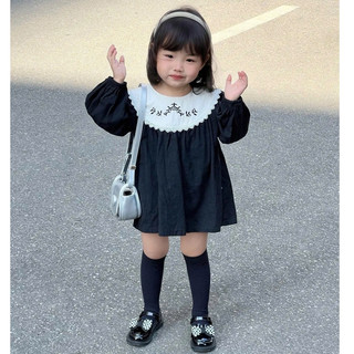 Váy Cho Bé Gái,  Váy Trẻ Em Baby Suông Dài Tay Mặc Thu Đông Thêu Họa Tiết Dễ Thương Chất Liệu Cotton