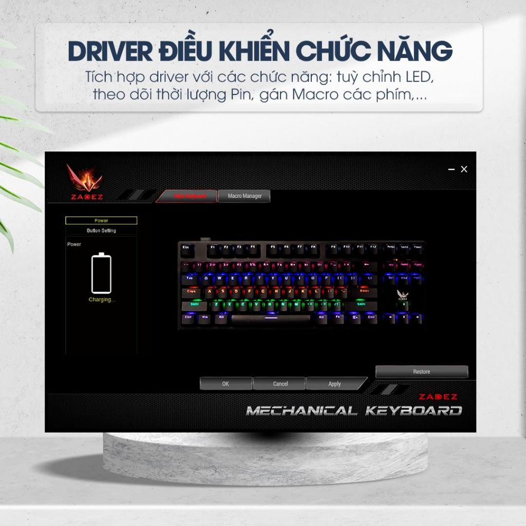 [SIÊU DEAL] Bàn Phím Cơ Không Dây Gaming ZADEZ GT-O15DK – TKL 87 Phím, LED RGB, Pin 2000mAh