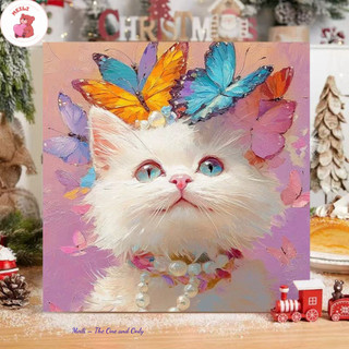 ( TẶNG SET 10 KHẨU TRANG) Tranh Số Hoá Mèo Ôm Cúc Hoạt Hình Tranh Tô Màu 20x20cm dễ thương đầy đủ cọ, màu, căng khung sẵ