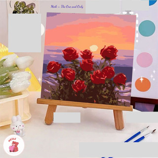 ( TẶNG SET 10 KHẨU TRANG) Tranh Số Hoá Cành Hồng Biển Hoạt Hình Tranh Tô Màu 20x20cm dễ thương đầy đủ cọ, màu, căng khun