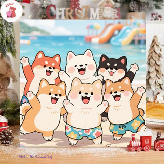 ( TẶNG SET 10 KHẨU TRANG) Tranh Số Hoá Shiba Biển Hoạt Hình Tranh Tô Màu 20x20cm dễ thương đầy đủ cọ, màu, căng khung sẵ