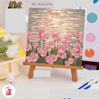 ( TẶNG SET 10 KHẨU TRANG) Tranh Số Hoá Cành Hồng Biển Hoạt Hình Tranh Tô Màu 20x20cm dễ thương đầy đủ cọ, màu, căng khun