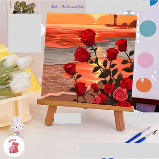 ( TẶNG SET 10 KHẨU TRANG) Tranh Số Hoá Cành Hồng Biển Hoạt Hình Tranh Tô Màu 20x20cm dễ thương đầy đủ cọ, màu, căng khun