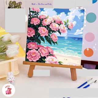 ( TẶNG SET 10 KHẨU TRANG) Tranh Số Hoá Cành Hồng Biển Hoạt Hình Tranh Tô Màu 20x20cm dễ thương đầy đủ cọ, màu, căng khun