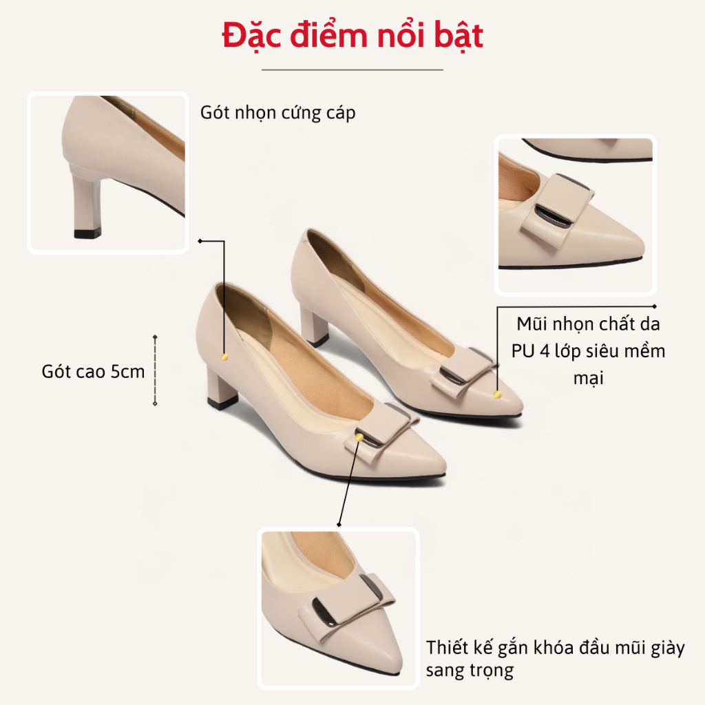 Giày Cao Gót 5cm Công Sở Gắn Khoá Sang Trọng Pixie H191
