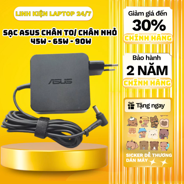 Sạc Asus Vuông Zin 45W, 65W, 90W - Sạc Laptop Asus Chân To/Nhỏ, Cục Sạc Asus VivoBook, ZenBook BẢO HÀNH 24 THÁNG