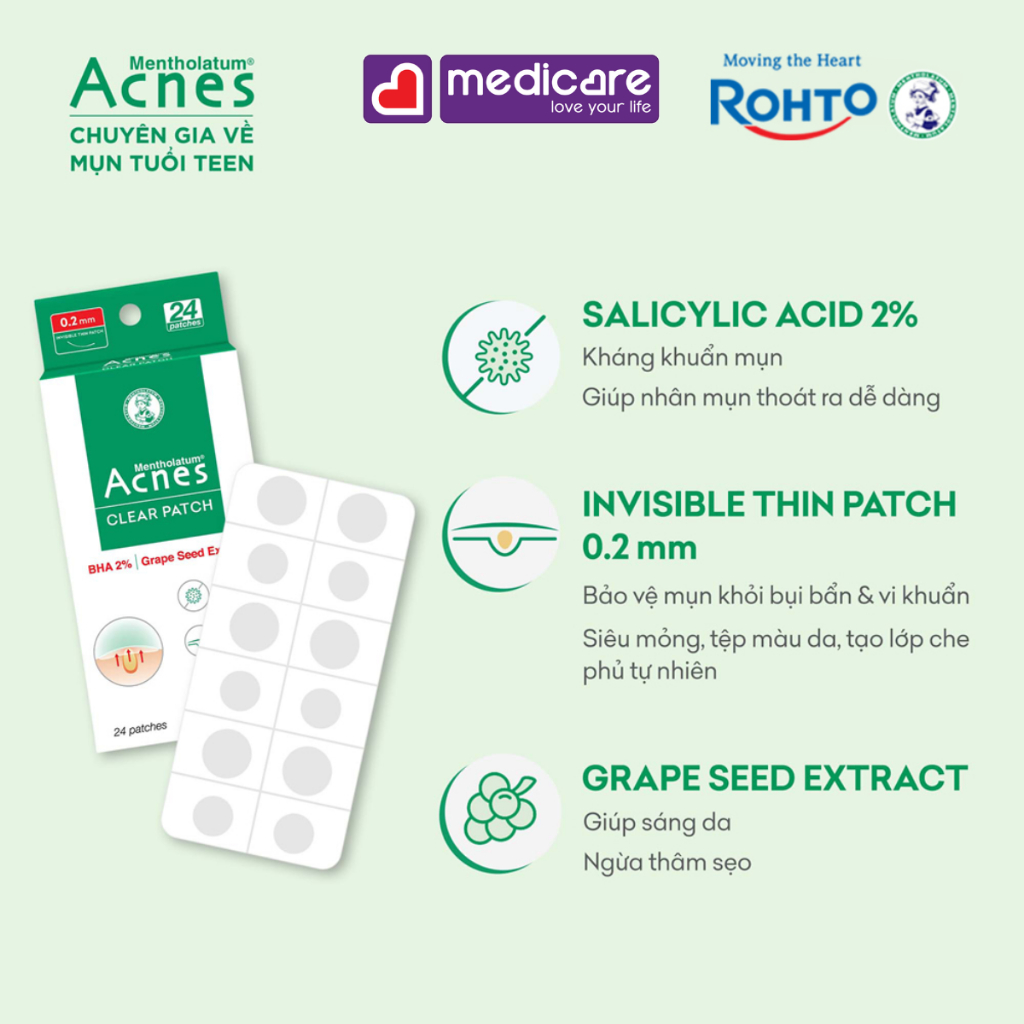 Miếng dán mụn ACNES clear patch giúp giảm mụn sưng