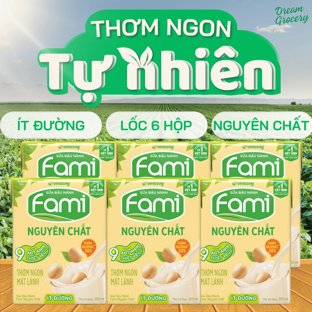 Sữa Đậu Nành Fami 100% Đạm Thực Vật, Lốc 6 Hộp Uống Liền, Sữa Dinh Dưỡng Bổ Sung Mỗi Ngày