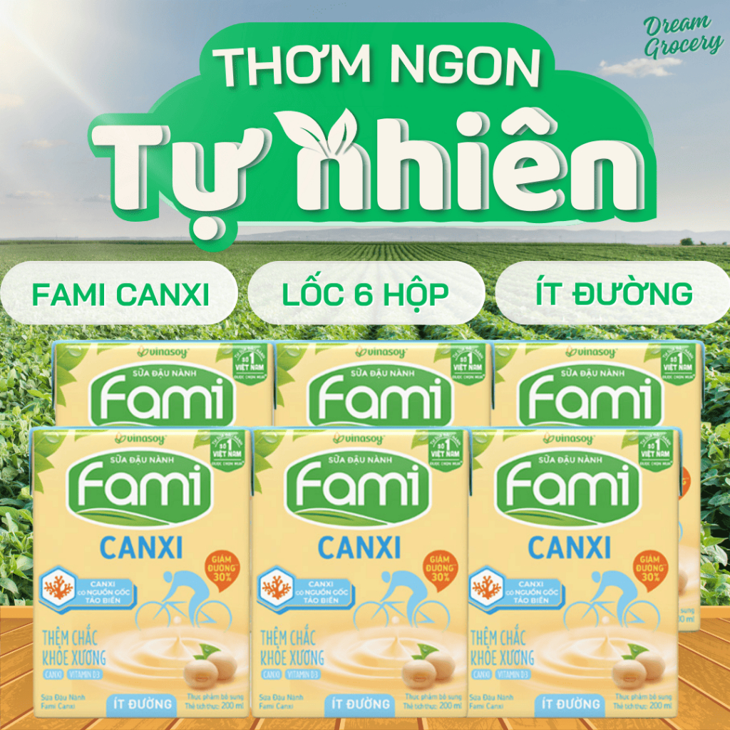 Sữa Đậu Nành Fami 100% Đạm Thực Vật, Lốc 6 Hộp Uống Liền, Sữa Dinh Dưỡng Bổ Sung Mỗi Ngày