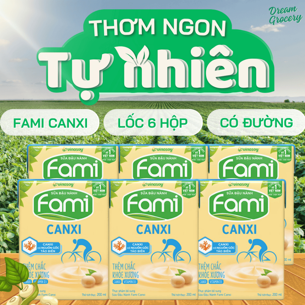 Sữa Đậu Nành Fami 100% Đạm Thực Vật, Lốc 6 Hộp Uống Liền, Sữa Dinh Dưỡng Bổ Sung Mỗi Ngày