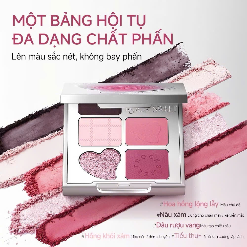 Bảng trang điểm đa năng Rock Sweet 7 màu kết hợp phấn mắt má hồng và highlight | NHÍM HOUSE