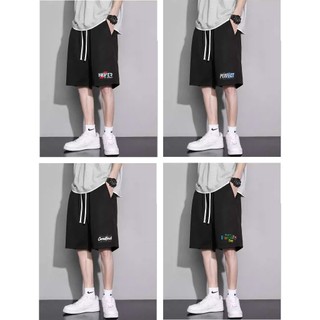 Quần short nam vải thun form rộng in chữ lưng thun có dây rút