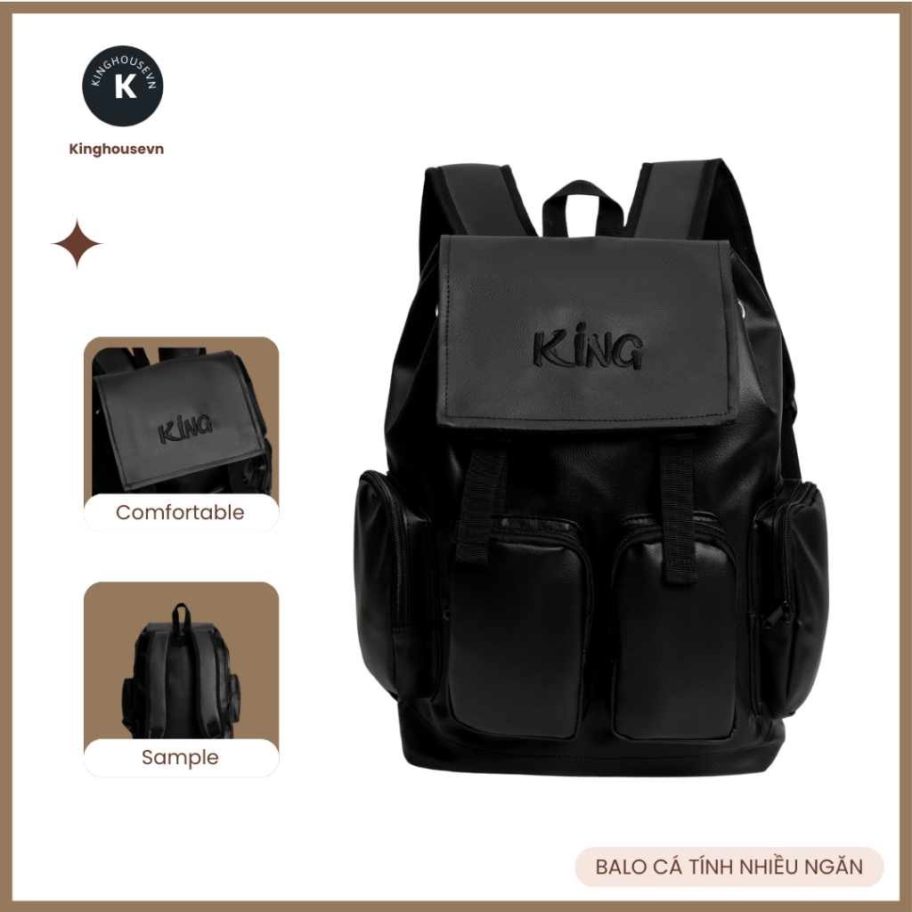Balo Da King 4 Thiêu Trên- Backpack Unisex Chống Nước – Màu Đen – Họa Tiết Thiêu Nhiều Phân Loại