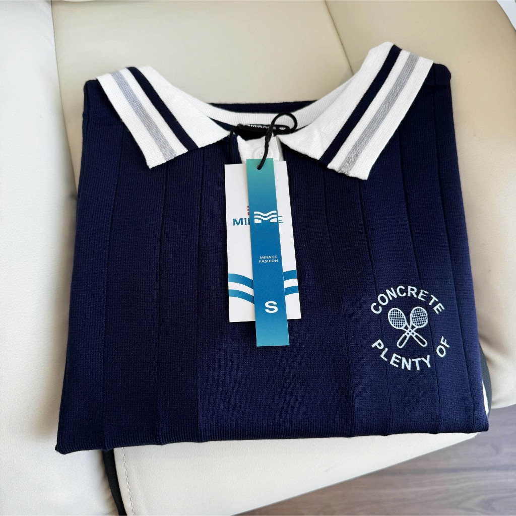 Áo Len Tay Dài Mirage Sọc Màu Xanh Đen Logo In Local Brand, Chất Len Mềm Mịn.