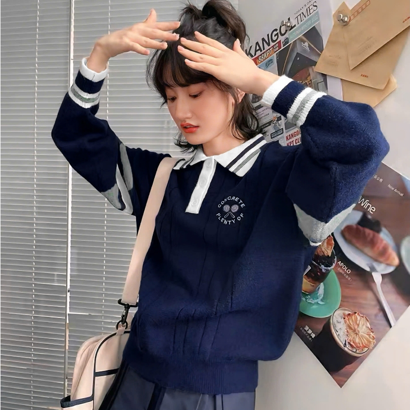 Áo Len Tay Dài Mirage Sọc Màu Xanh Đen Logo In Local Brand, Chất Len Mềm Mịn.
