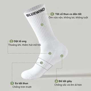 Tất Nam Nữ Cổ Cao BLUEWIND Thoáng Khí, Chất Vải Cotton Co Giãn, Thấm Hút Mồ Hôi, Khử Mùi 82202