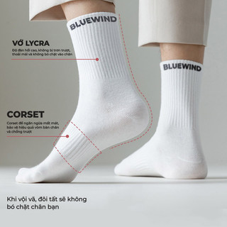 Tất Nam Nữ Cổ Cao BLUEWIND Thoáng Khí, Chất Vải Cotton Co Giãn, Thấm Hút Mồ Hôi, Khử Mùi 82202