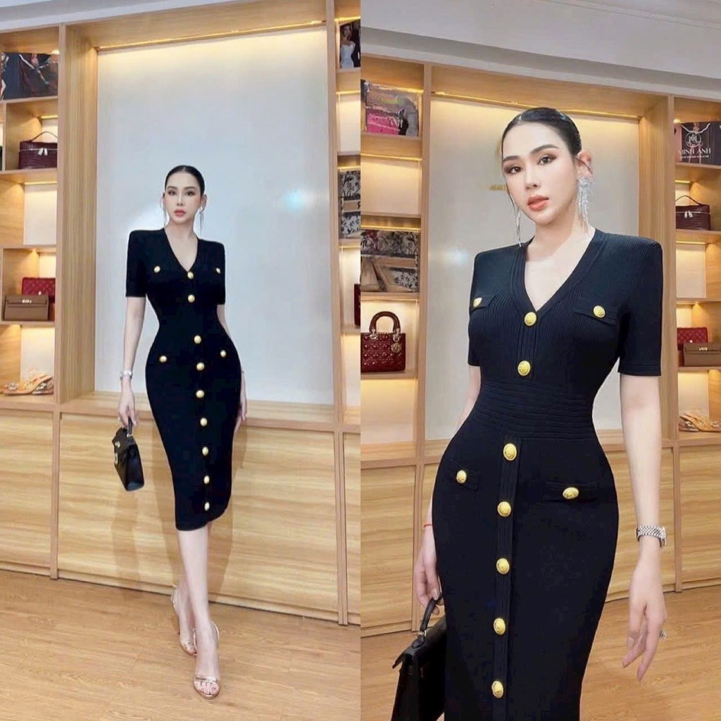 Đầm len nút dáng dài nhiều màu cao cấp