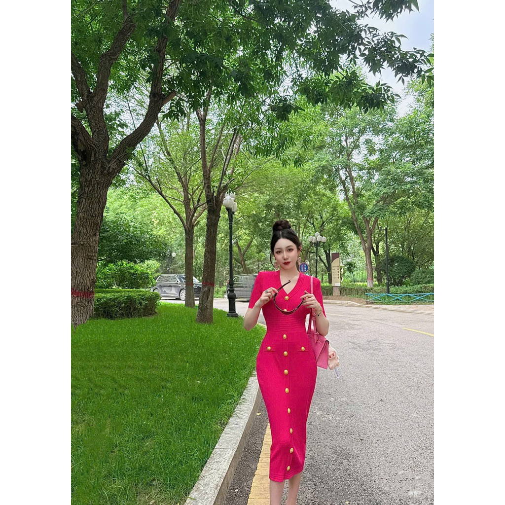 Đầm len nút dáng dài nhiều màu cao cấp