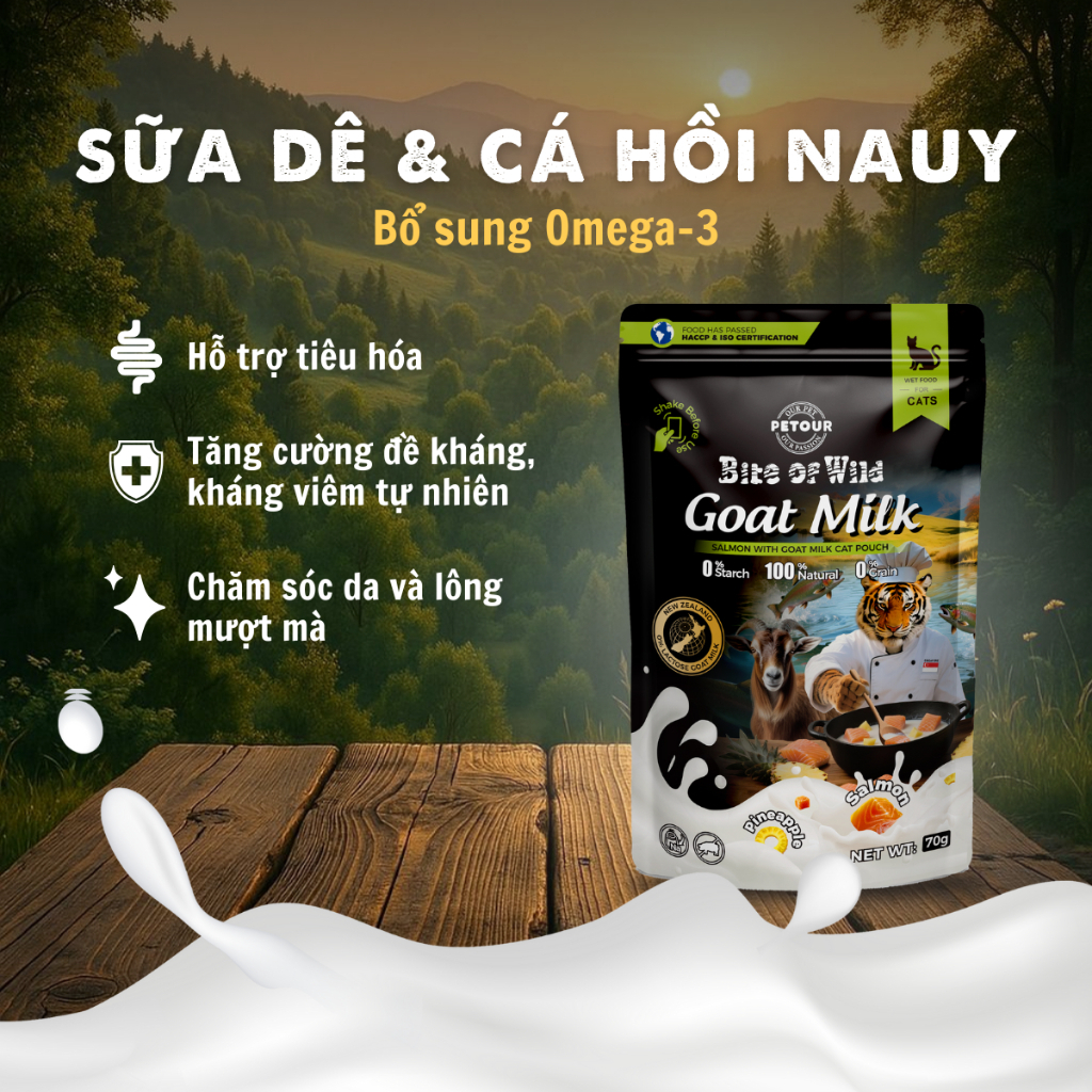 Pate Cao Cấp Bite of Wild Túi 70G Công Thức Giàu Đạm Và Sữa Dê Cho Mèo Từ 2 Tháng Tuổi