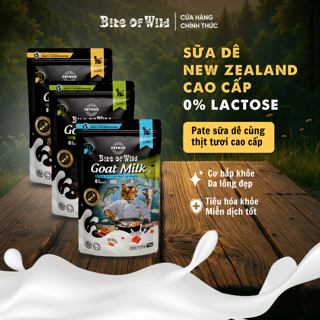Pate Cao Cấp Bite of Wild Túi 70G Công Thức Giàu Đạm Và Sữa Dê Cho Mèo Từ 2 Tháng Tuổi