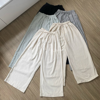 LINEN PANTS | Quần dài linen ống rộng lưng chun đơn giản, hack dáng, dễ mặc | ByMintt