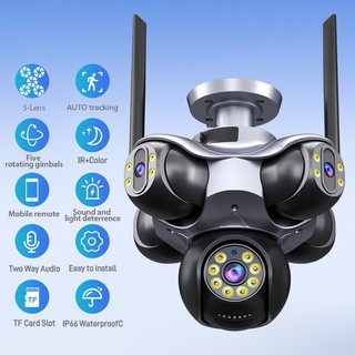 (Lỗi 1 đổi 1)Camera 2026 FFVIDEO WIFI ngoài trời  5 mắt xoay  hiển thị 5 khung hình - Cảnh Báo Chống Trộm - Đàm Thoại