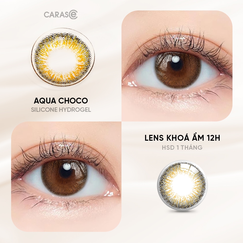 [1 chiếc] Kính áp tròng khoá ẩm 12H 1 Tháng Màu Nâu Choco CARASE, Lens cận AQUA CHOCO