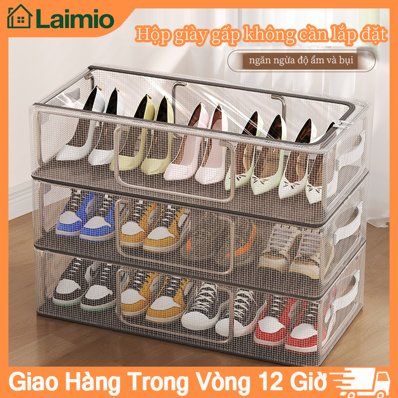 Hộp Đựng Giày Nhựa Trong Suốt Chống Bụi Chống Nước, Hộp Giày Gấp Gọn Tiết Kiệm Không Gian