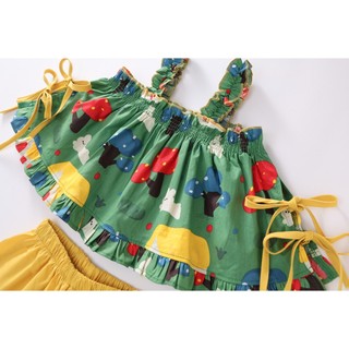 Đồ Bộ Bé Gái, Sét Đồ Bé Gái Thiết Kế Áo 2 Dây Kèm Quần Ống Rộng Chất Liệu Cotton Mềm Mịn