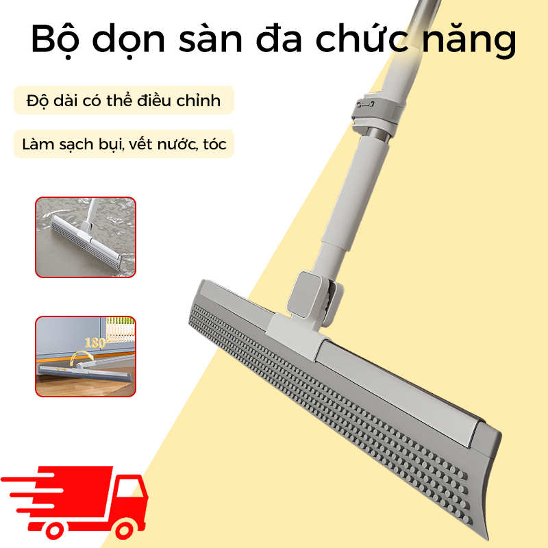 Cây lau nhà ma thuật dùng để cạo và lau sàn phòng tắm, với đầu silicon xoay 180° và các điểm nhô lên để có khả năng làm