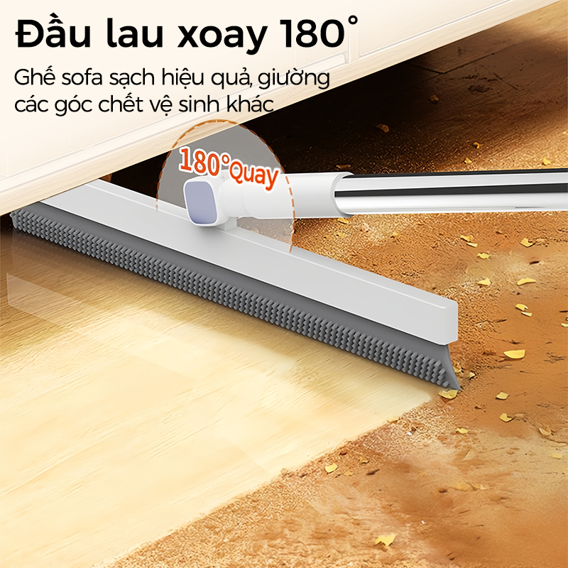 Cây lau nhà ma thuật dùng để cạo và lau sàn phòng tắm, với đầu silicon xoay 180° và các điểm nhô lên để có khả năng làm