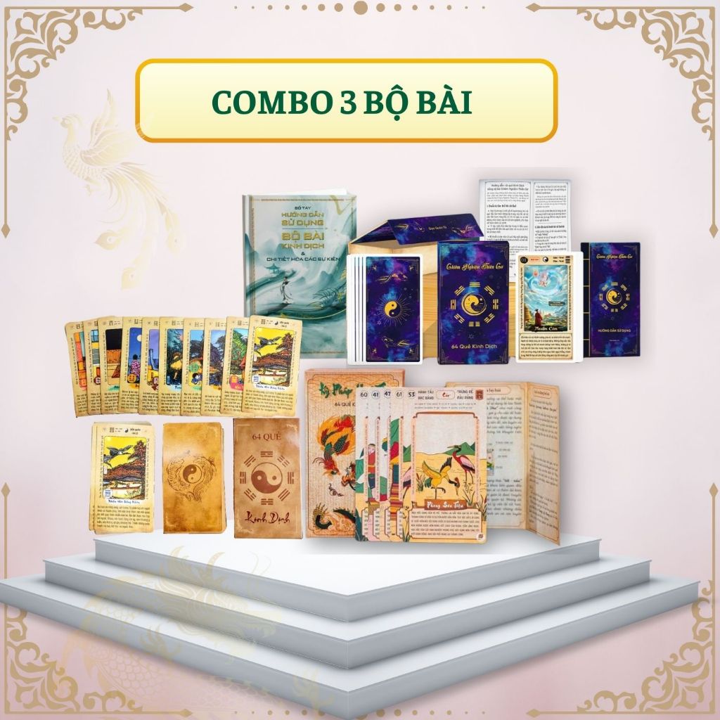 (Tặng cẩm nang giải quẻ) Combo - 3 Bộ Bài Kinh Dịch 64 Quẻ – Trí Tuệ & Ứng Dụng