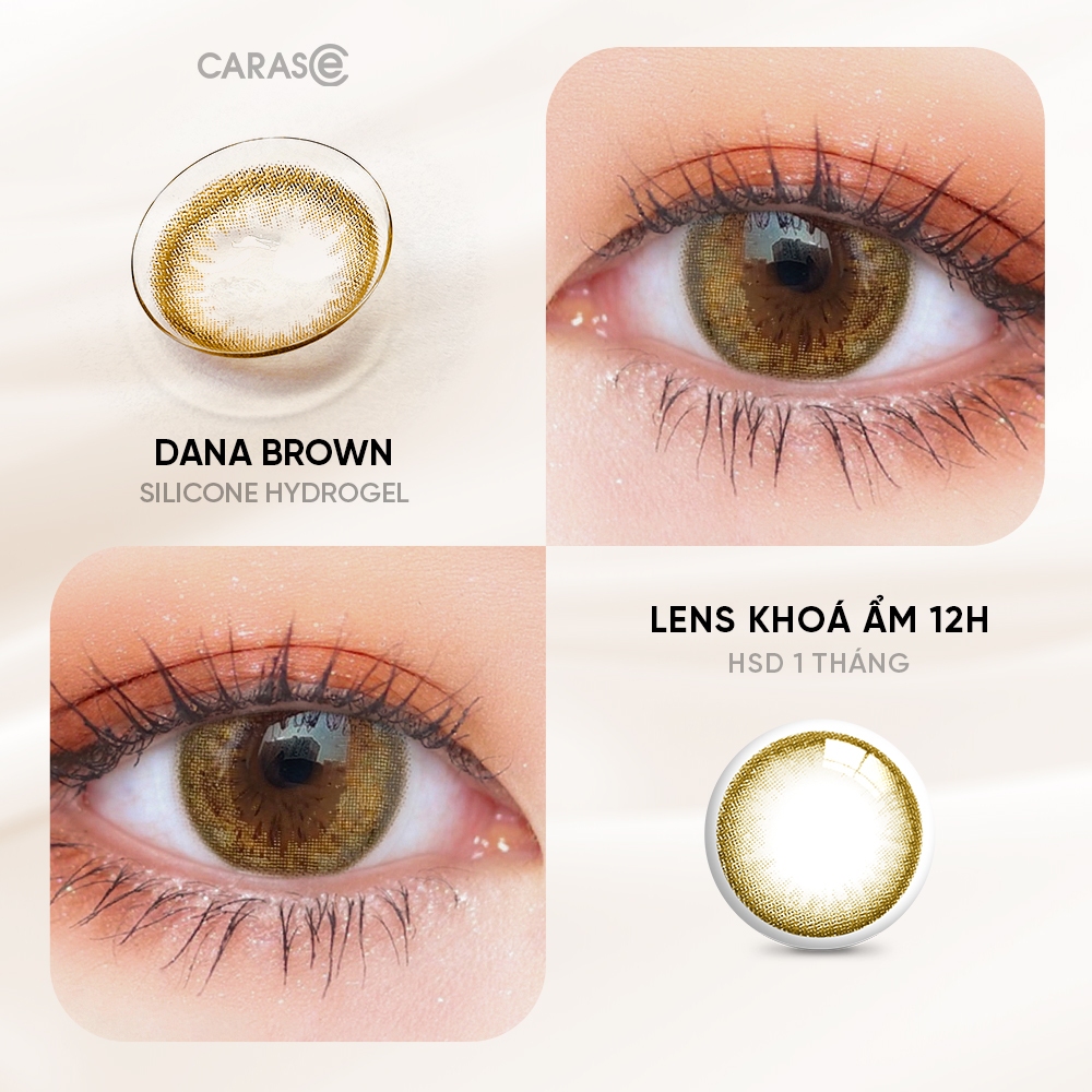 [1 Chiếc] Kính áp tròng khoá ẩm 12H 1 Tháng Màu Nâu CARASE, Lens cận DANA BROWN